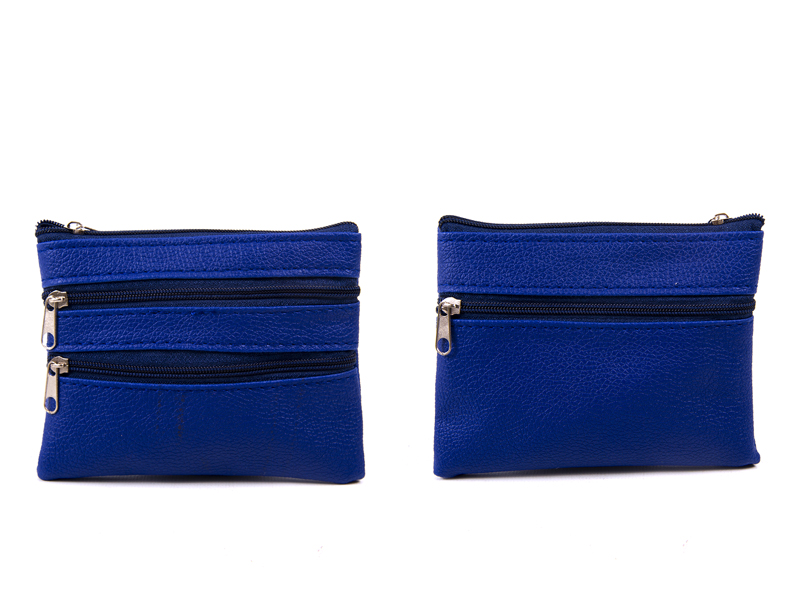 (image for) 1506 Grained PU Purse with 4 Zips & Keyring NAVY